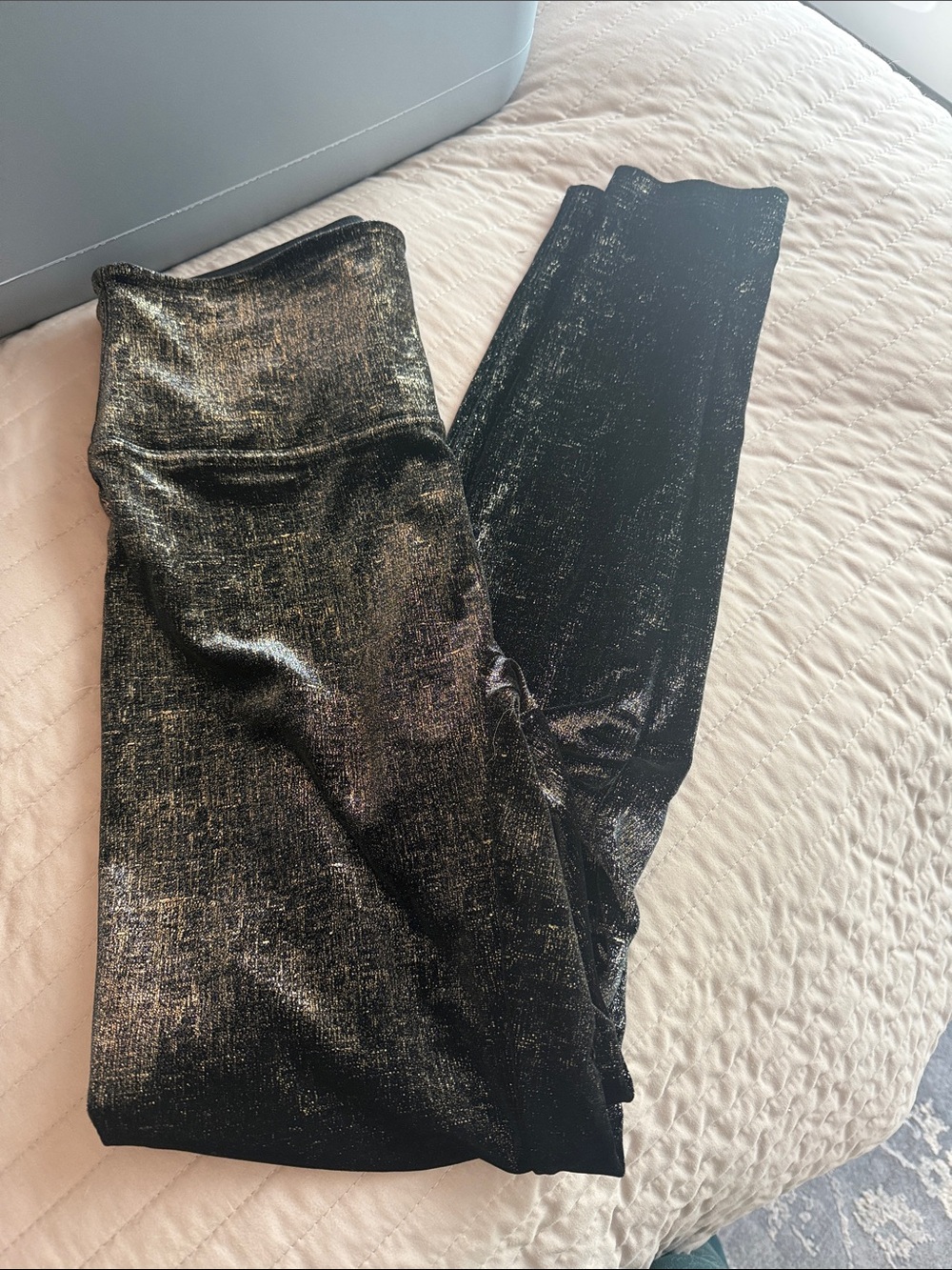 SPANX Women’s velvet Black Metallic Shine Leggings